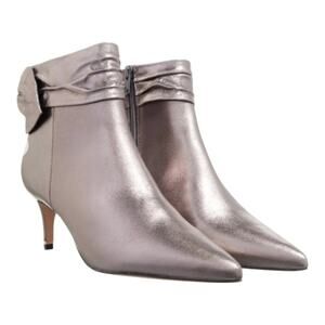 Ted Baker Silver Gunmetal Yona Suede Bow Detail Ankle Boots Size 37 US 6.5-7 New